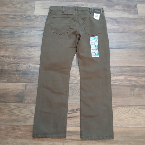 ARIAT Jeans Mens 38x30 Peat Brown Denim M7 Slim Fit Straight Leg Stretch Rodeo - Picture 1 of 11